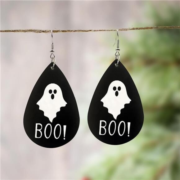BOO Ghost Cute Halloween Earrings for Women Leather Horror Dangle Outfits - Picture 4 of 7